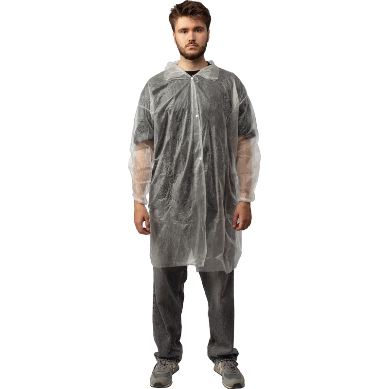 Изображение товара Халат одноразовый процедурный Снаблайн на кнопках 110 см размер XL белый (10 штук в упаковке)