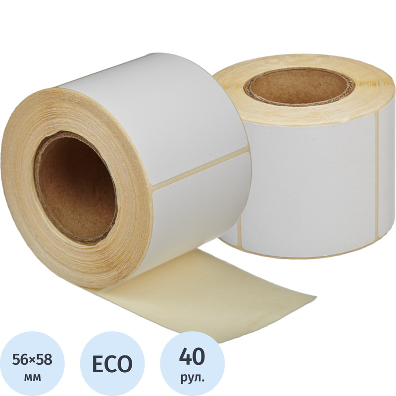 Изображение товара Термоэтикетки 56х58 мм ЭКО (диаметр втулки 40 мм, 40 рулонов по 450 этикеток)