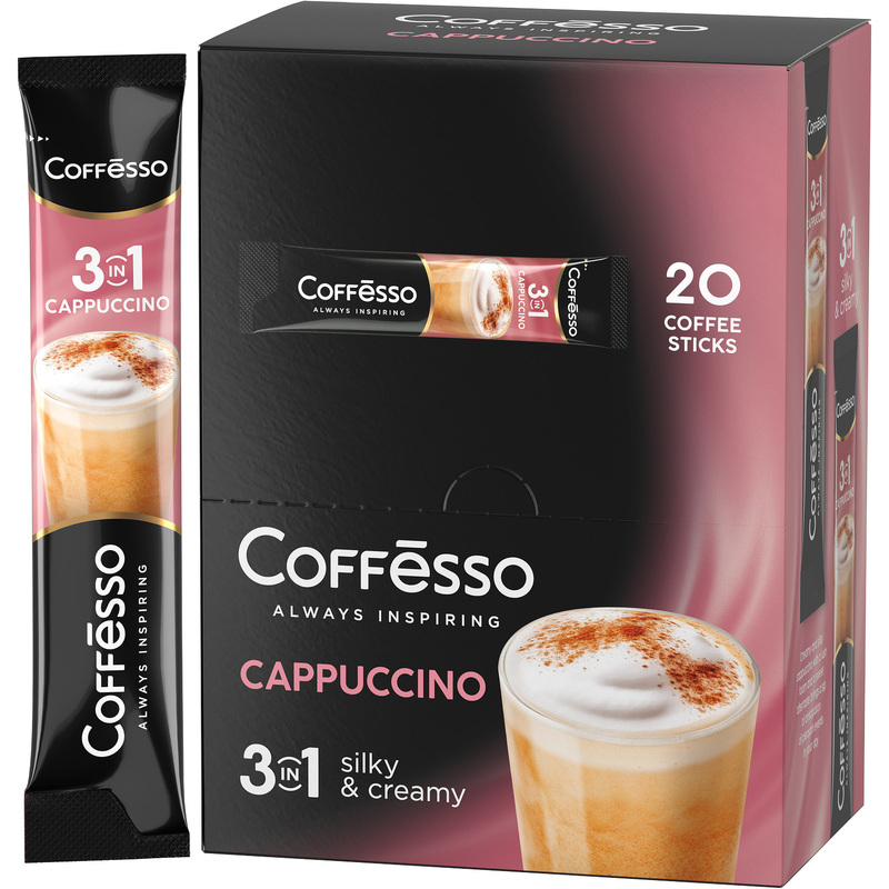 Изображение товара Кофе Coffesso растворимый Cappuccino 3в1 20 пакетиков по 15 г (картонная коробка)