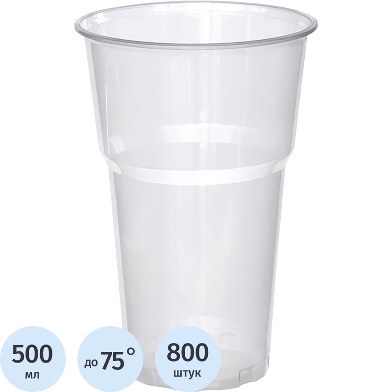 Изображение товара Одноразовые пластиковые стаканы 580 мл, 800 штук, прозрачные, для горячих и холодных напитков