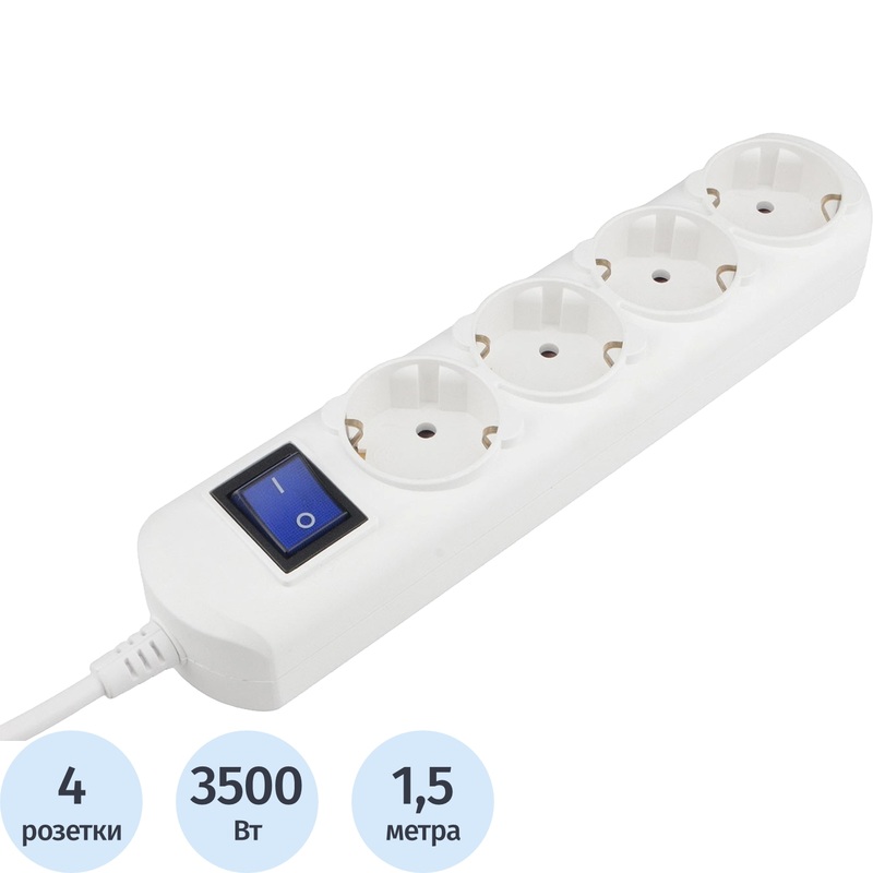 Изображение товара Удлинитель Power Cube 4 розетки 1.5 м с заземлением и выключателем PC-5B-15M