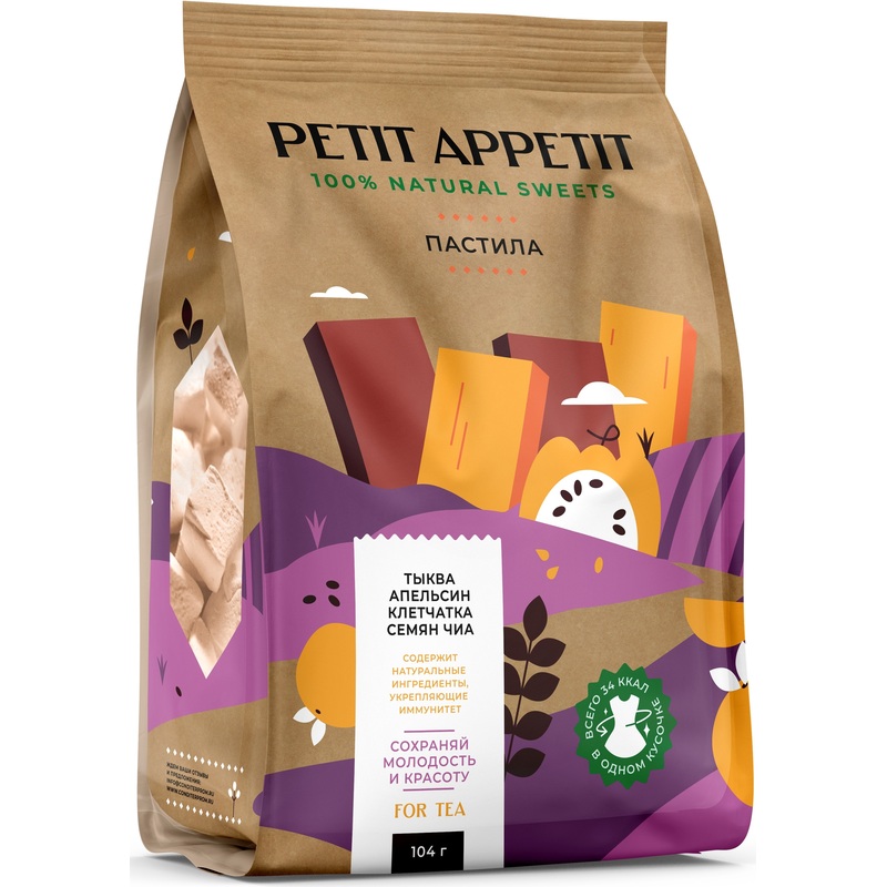 Изображение товара Пастила Petit Appetit тыквенная с апельсином и клетчаткой семян чиа 104 г