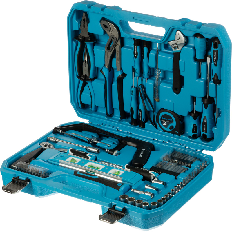 Изображение товара Набор инструментов столярно-слесарный TOPFORT 1/4 84 предмета профессиональный в чемодане