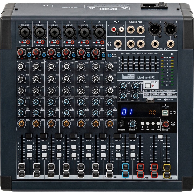 Изображение товара Микшерный пульт Echo Acoustic LiveStar 61FX 22 канала Bluetooth MP3 USB