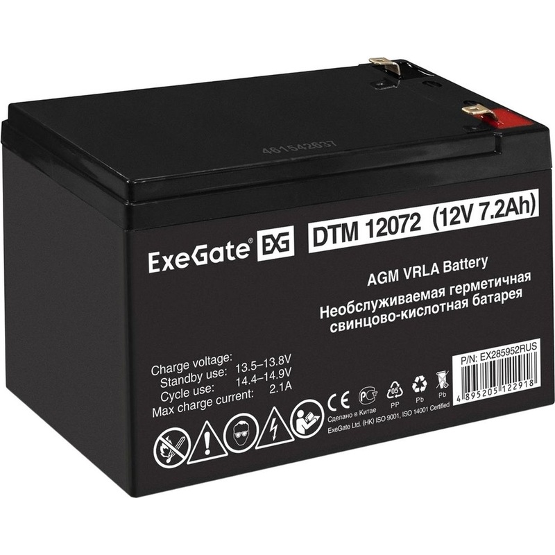Изображение товара Батарея для ИБП ExeGate DTM 12072 12 В 7.2 Ач AGM Клеммы F1