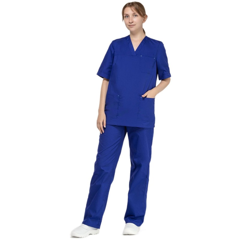 Изображение товара Костюм медицинский женский м05-КБР плюс с коротким рукавом васильковый (размер 88-92 (44-46), рост 170-176)