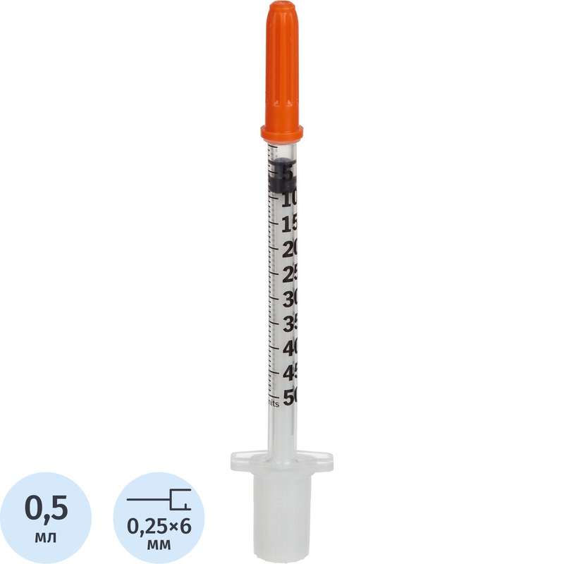 Изображение товара Шприц инсулиновый BD 0.5 мл U-100 31G 0.25x6 мм (100 штук в упаковке)