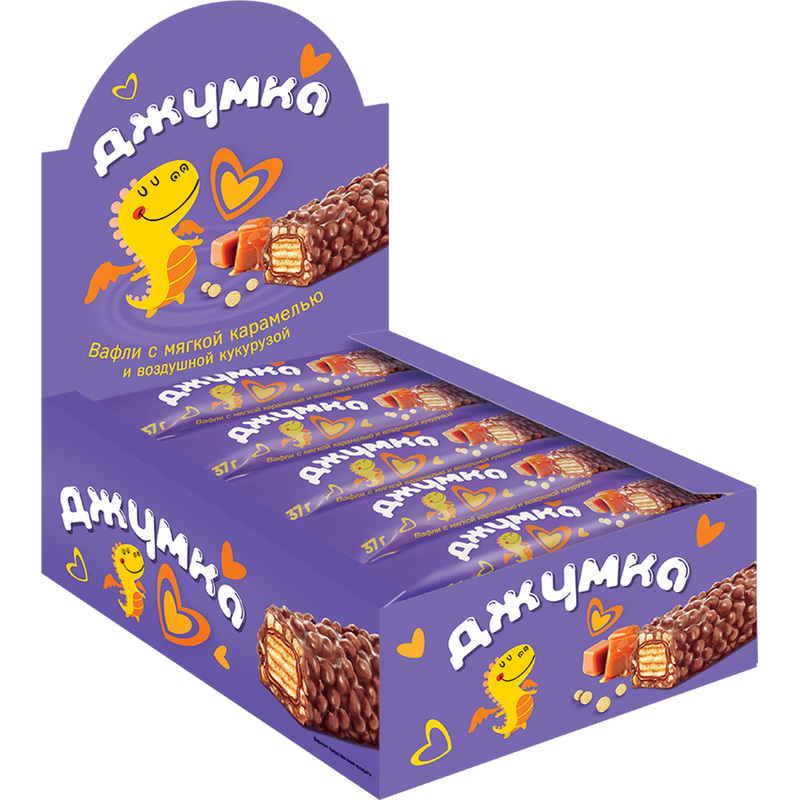 Изображение товара Вафли Джумка с карамелью и воздушной кукурузой 37 г (15 штук в упаковке)