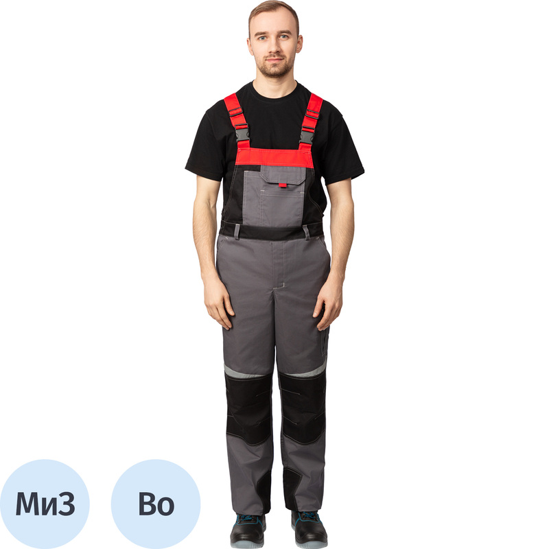 Изображение товара Полукомбинезон рабочий летний мужской Грегаль л23 серый красный размер 52-54