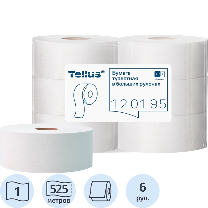 Изображение товара Бумага туалетная рулонная Tellus Universal T1 6 рулонов 1-слойная