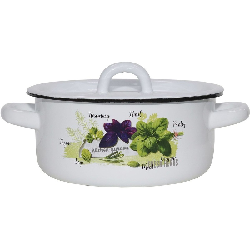 Изображение товара Кастрюля эмалированная Базилик 1.5 л из стали с крышкой для комбинированных плит