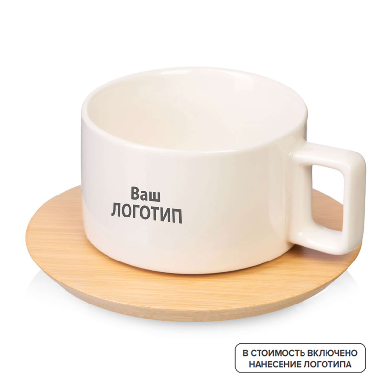 Изображение товара Чайная пара Sheffield 200 мл из фарфора и бамбука с гравировкой