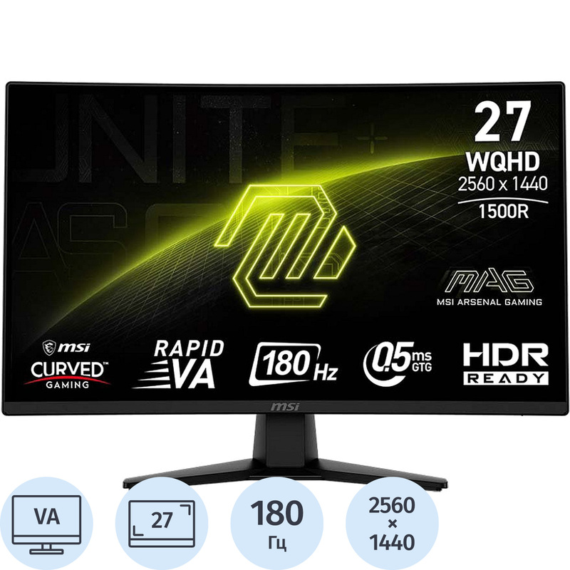 Изображение товара Монитор MSI MAG 274CQF 27 черный с изогнутым экраном 180 Гц HDR