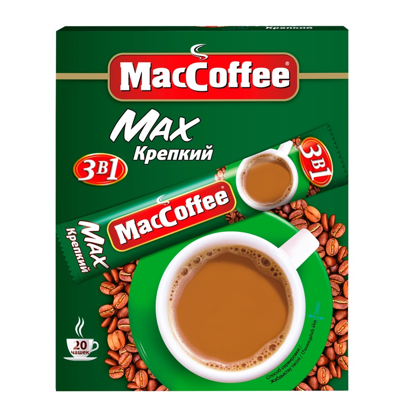 Изображение товара Кофе растворимый MacCoffee Max 3 в 1 крепкий 20 пакетиков по 16 г