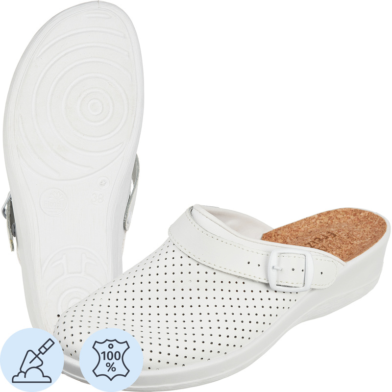 Изображение товара Женские сабо Лера из натуральной кожи и пробки белые размер 38 с ремешком