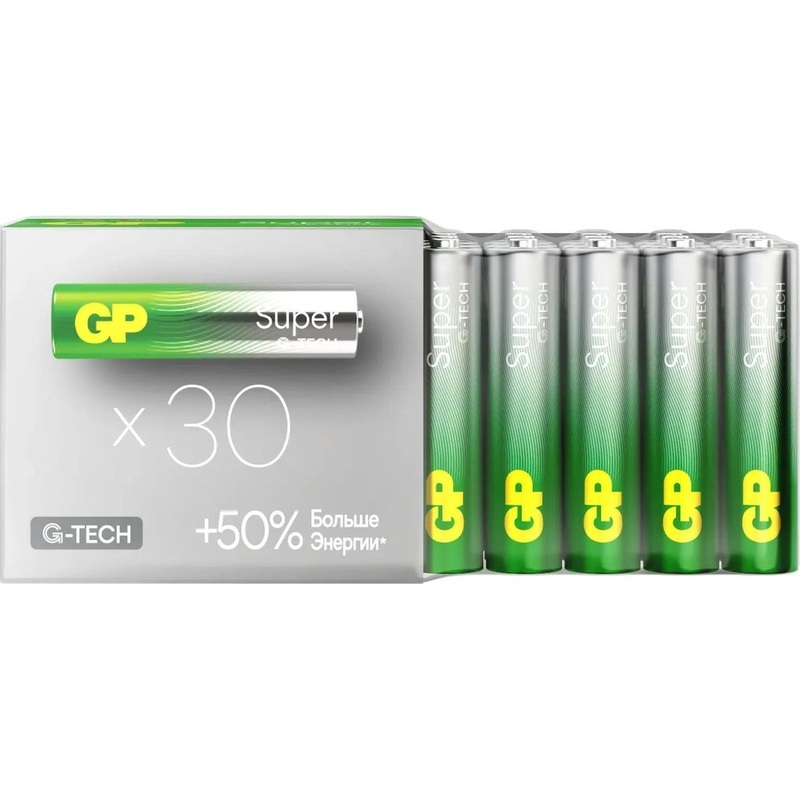Изображение товара Батарейка AAA мизинчиковая GP Super Alkaline (30 штук в упаковке) Изображение товара Батарейка AAA мизинчиковая GP Super Alkaline (30 штук в упаковке)