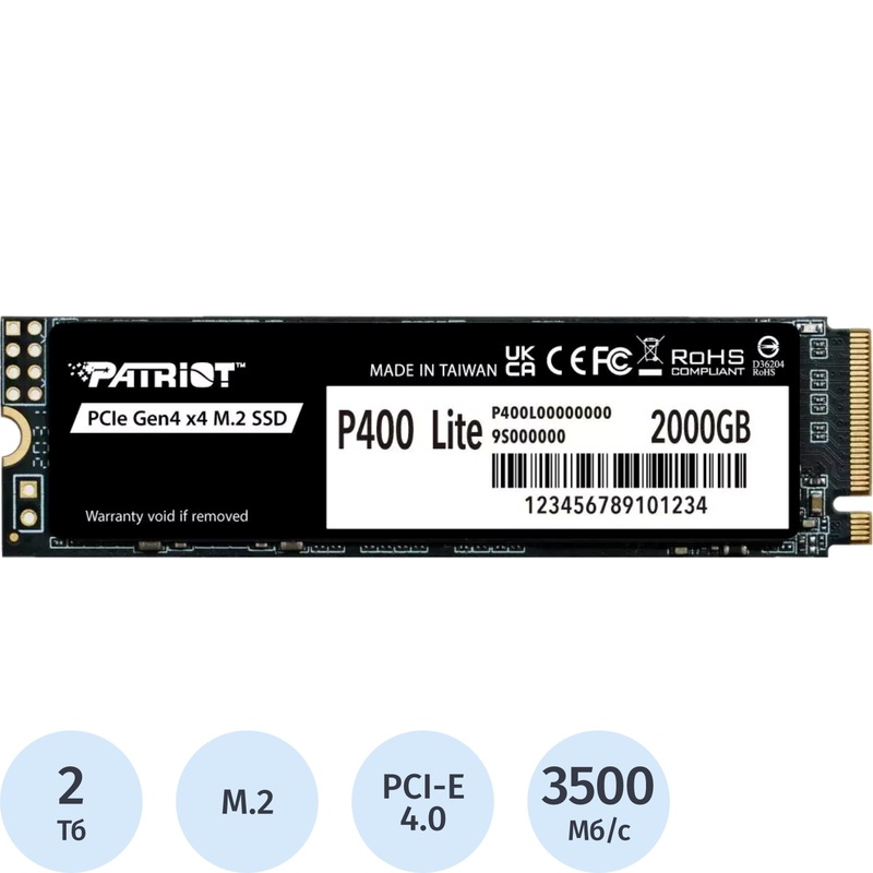 Изображение товара SSD Patriot P400 Lite 2 ТБ M.2 PCI-E 4.0 NVMe Быстрый и Надежный Изображение товара SSD Patriot P400 Lite 2 ТБ M.2 PCI-E 4.0 NVMe Быстрый и Надежный