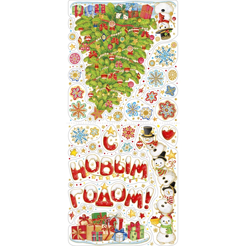 Изображение товара Новогодняя наклейка на окна Magic Time 84x38 см со снегами и елкой