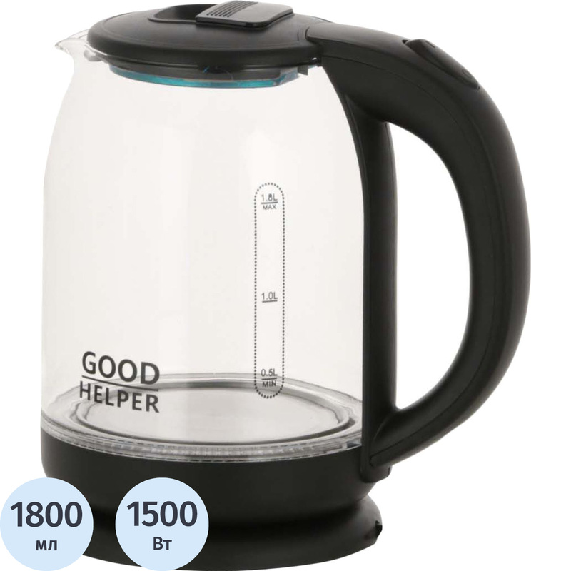 Изображение товара Электрический чайник Goodhelper KG-18B10 черный стеклянный с подсветкой