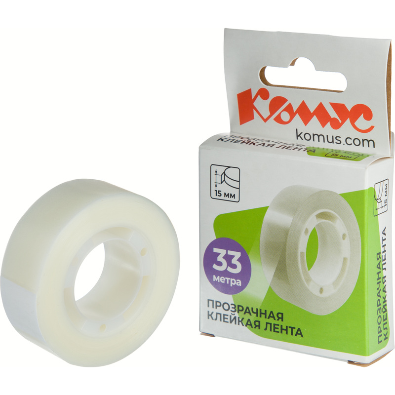 Изображение товара Клейкая лента канцелярская Комус прозрачная 15 мм x 33 м