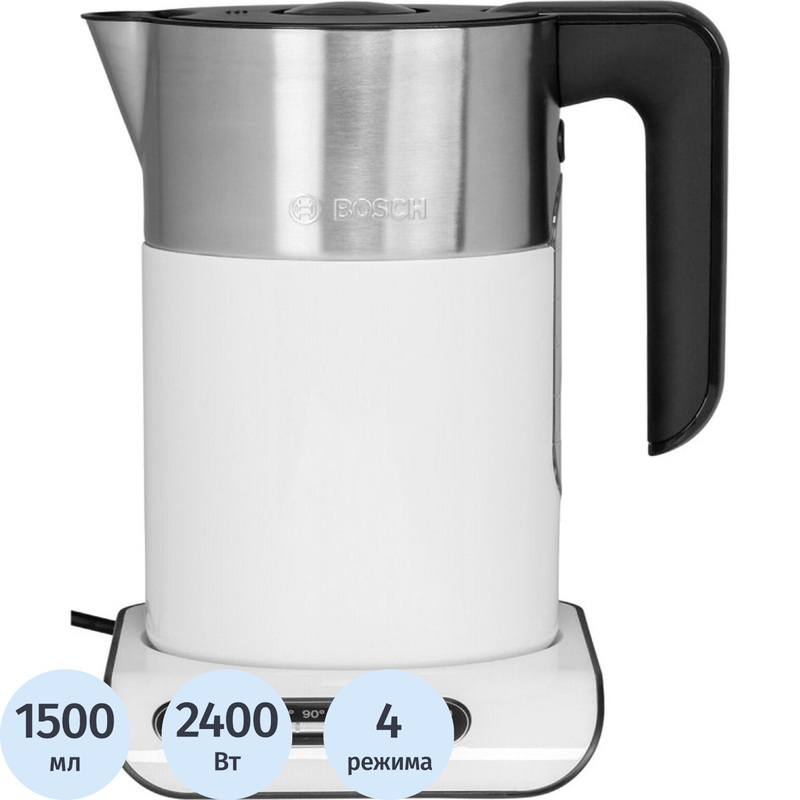 Изображение товара Электрический чайник Bosch TWK8611P белый 1.5 л с терморегулятором и автоотключением