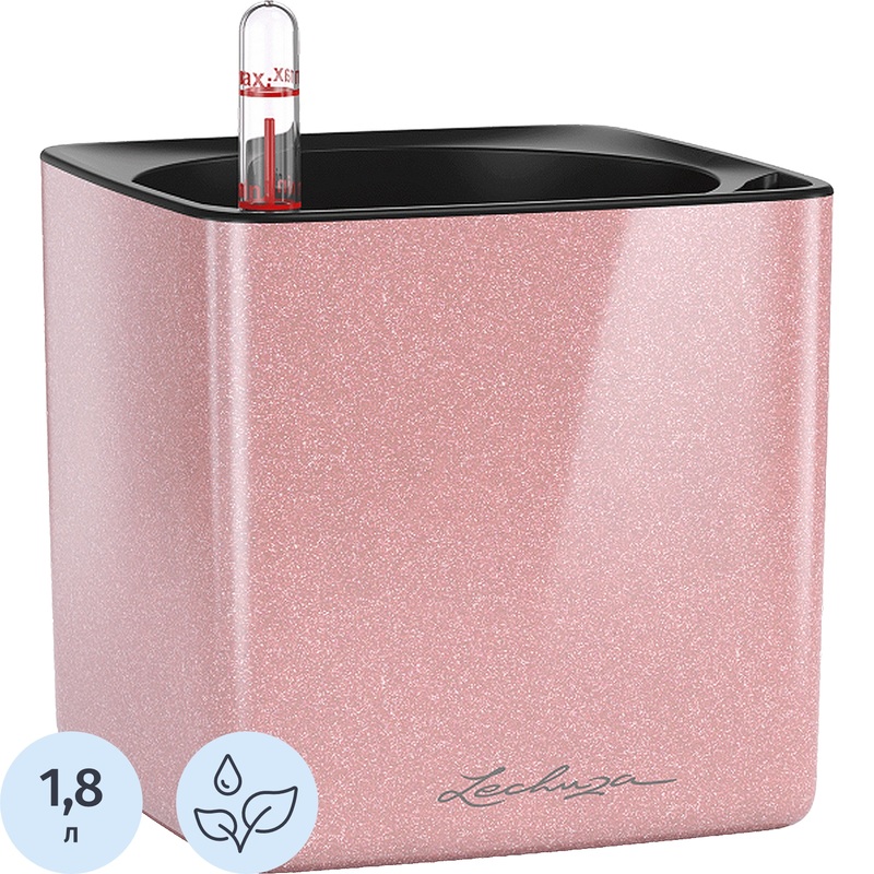 Изображение товара Кашпо с автополивом Lechuza Cube Glossy Kiss 14 кремовый блестящий 1.8 л