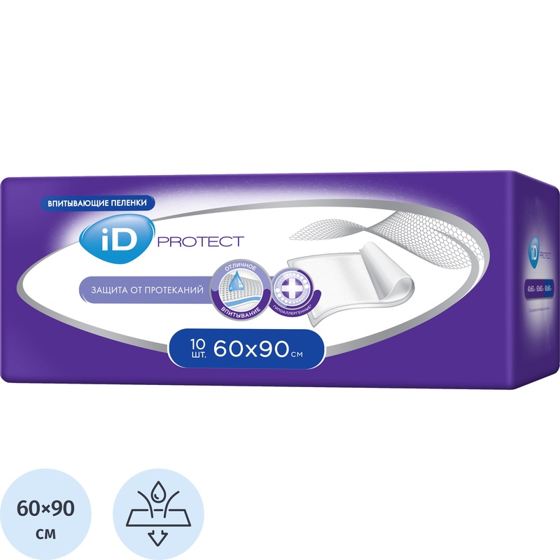 Изображение товара Пеленка одноразовая iD Protect 60x90 см (10 штук)