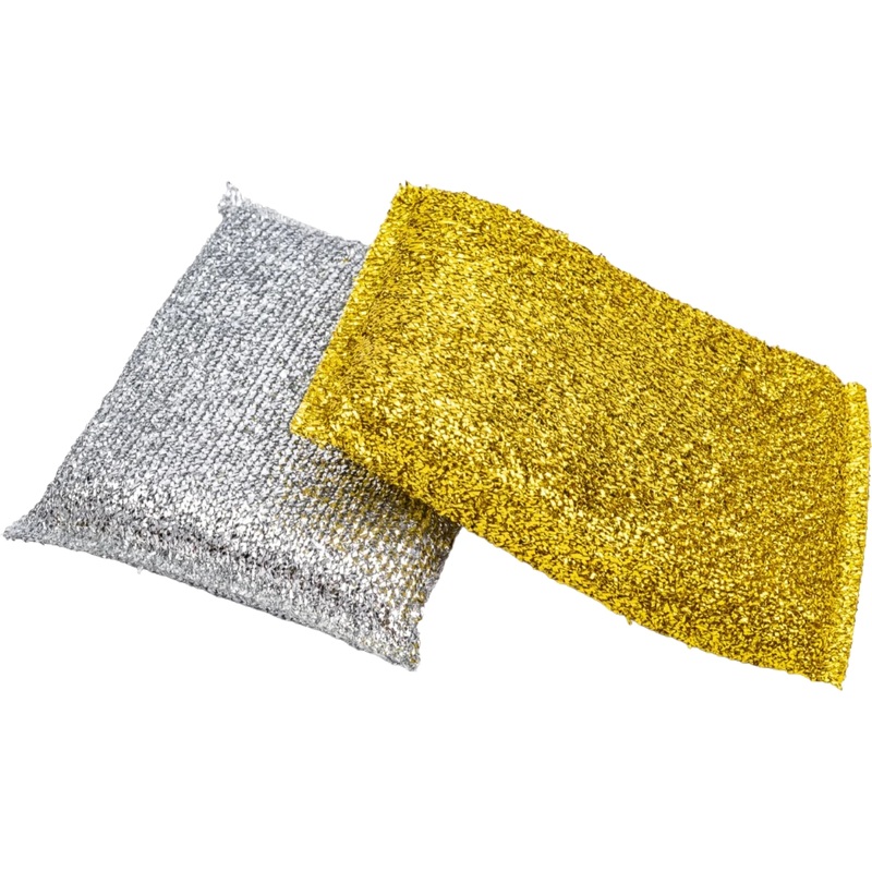 Изображение товара Губка-мочалка для посуды Металлика металлическая 11.5x7.8 см 20 г в металлизированной оплетке (2 штуки в упаковке)