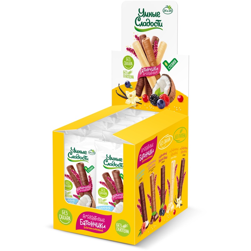 Изображение товара Батончик Умные сладости с кокосовой начинкой в глазури без сахара 20 г (20 штук в упаковке)