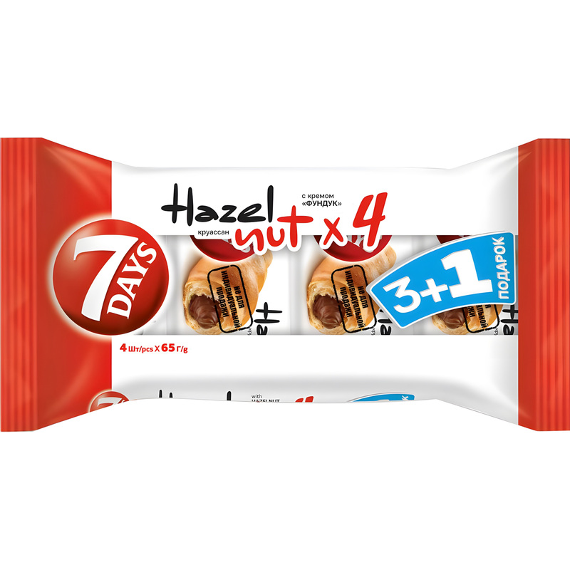 Изображение товара Круассан 7 Days с кремом Фундук 260 г промоупаковка 4 шт