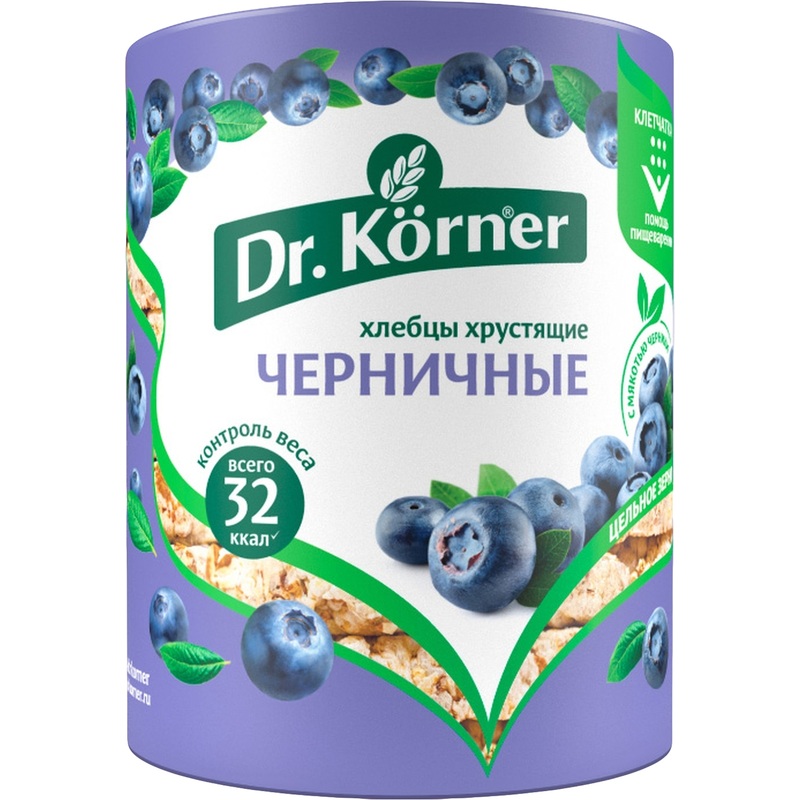 Изображение товара Злаковый коктейль черничный пшеничные хлебцы Dr.Korner 100 г натуральный вкус полезный перекус