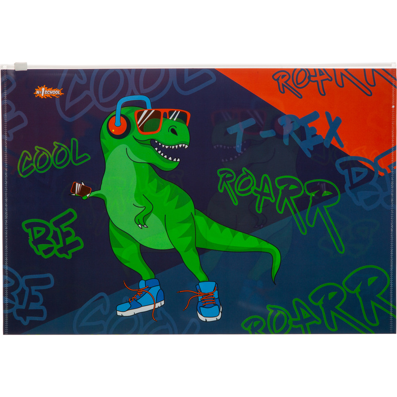 Изображение товара Папка-конверт на zip-молнии №1 School Динозавр А4+ 200 мкм