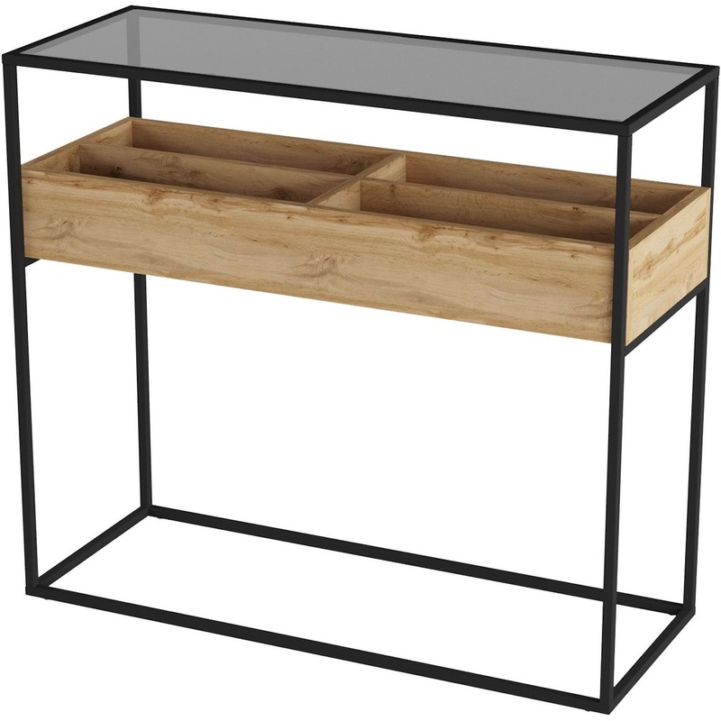 Изображение товара Консоль Кассо К01 чёрная современная с стеклом и дополнительной полкой