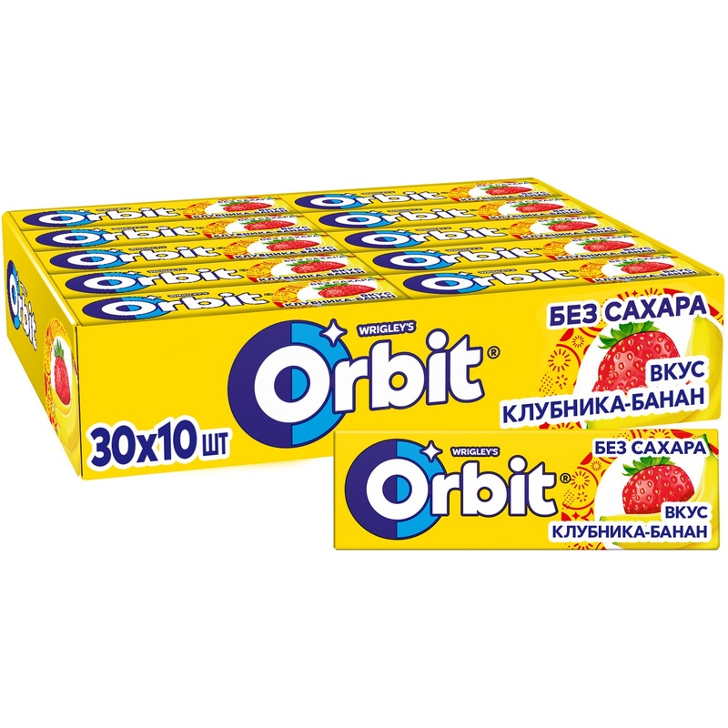 Изображение товара Жевательная резинка Orbit Клубника-банан без сахара 30 штук по 13.6 г