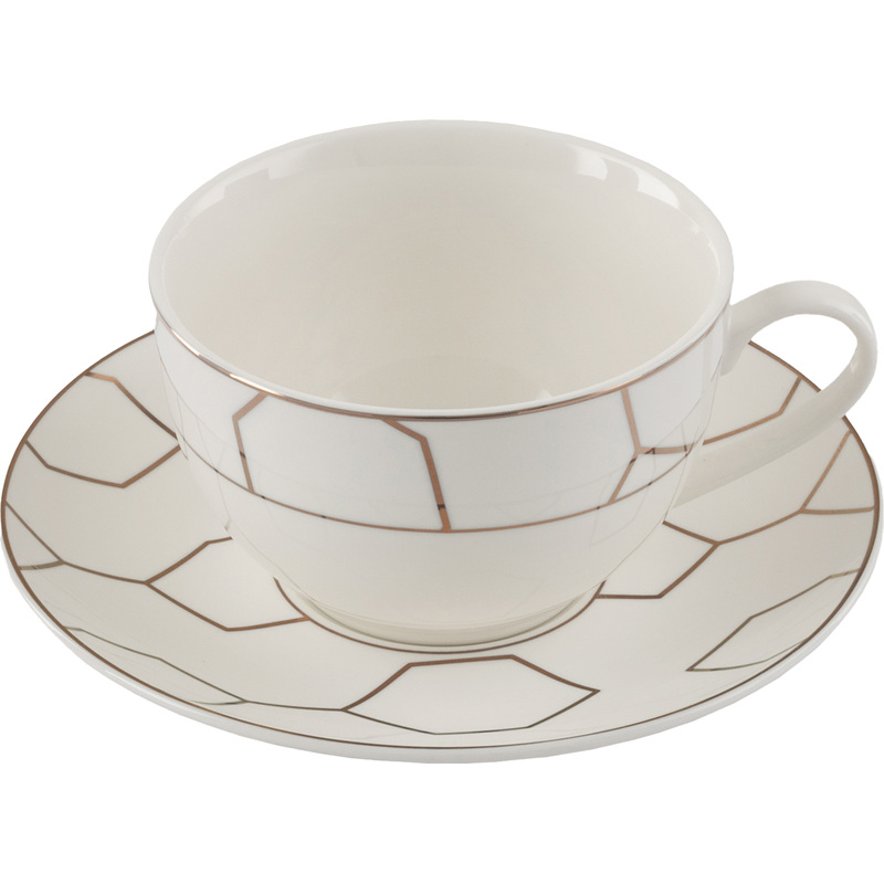 Изображение товара Фарфоровая чайная пара Nadoba Mari Bella 230 мл с золотым декором для микроволновки