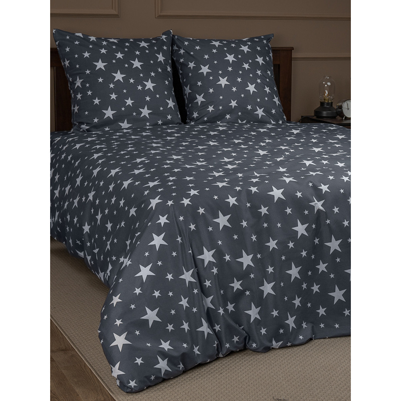 Изображение товара Постельное белье Amore Mio Stars евро микрофибра серый/белый