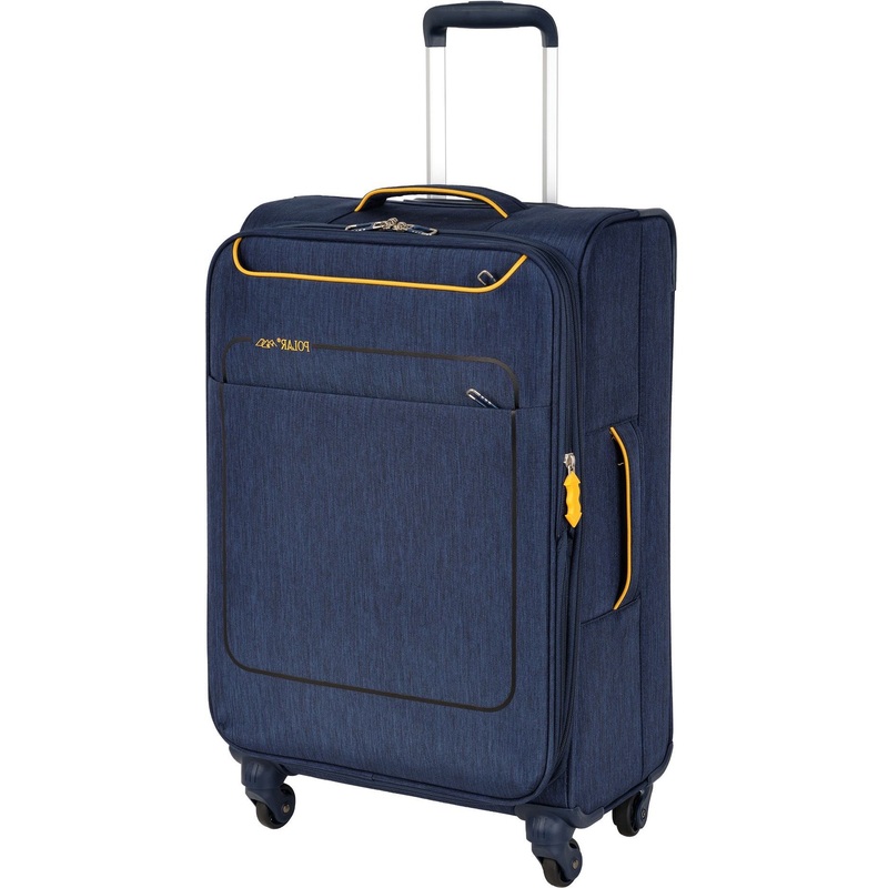 Изображение товара Чемодан Polar размер M 64 л из полиэстера синего цвета с увеличением объема