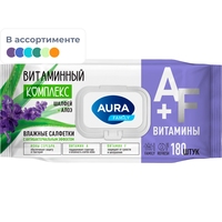 Салфетки влажные  Aura Family антибактериальные флоупак с жёстким  клапаном (180 листов в пачке)