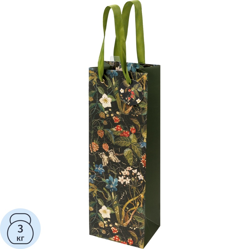 Изображение товара Пакет подарочный под бутылку с тиснением Bruno Visconti Premium Flora Лесные ягоды (36x12.3x9 см)