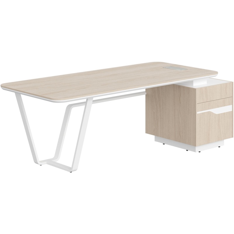 Изображение товара Стол руководителя с тумбой и розетками дуб светлый/белый премиум 2225х900х762 мм