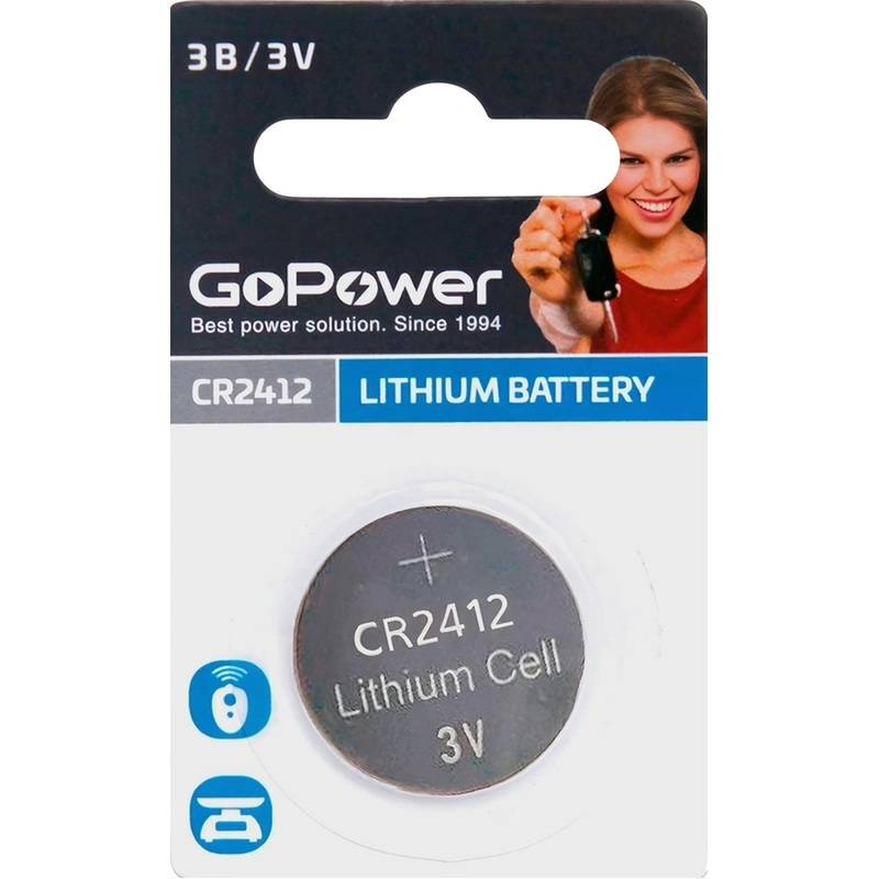 Изображение товара Батарейка CR2412 GoPower литиевая 3В блистер Китай