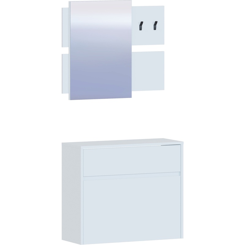 Изображение товара Современная прихожая ВШ-15 из ЛДСП с зеркалом и ящиком для обуви белая