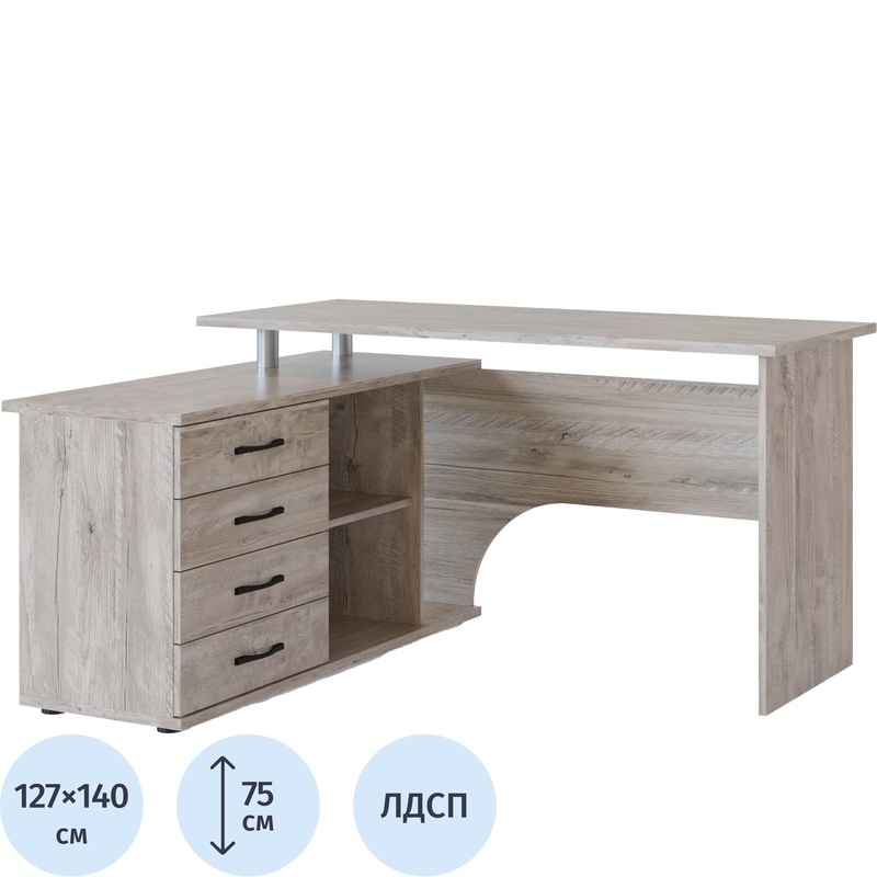 Изображение товара Стол компьютерный Сокол КСТ-109Л (дуб юкон, 1400х1270х750 мм)