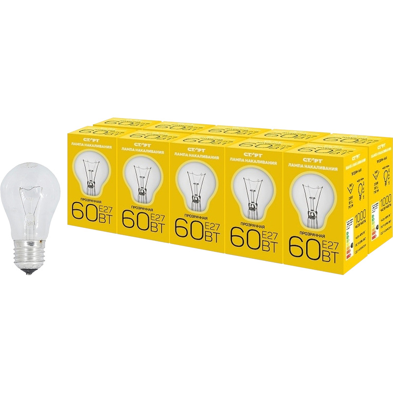 Изображение товара Лампа накаливания Старт 60Вт E27 A 2700К 710Лм 10 шт в упаковке