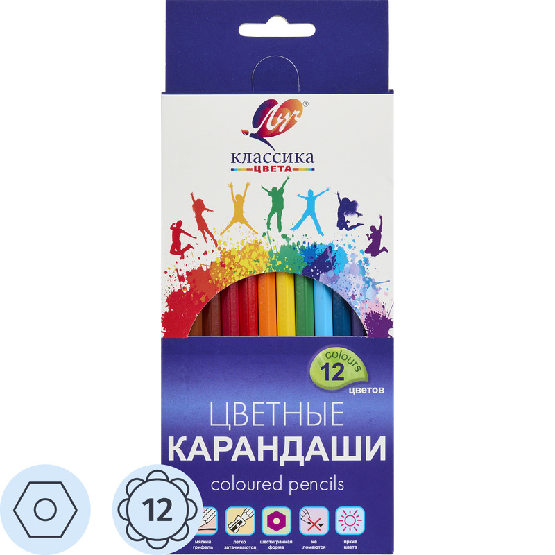 Изображение товара Цветные карандаши Луч Классика 12 цветов шестигранные набор для рисования