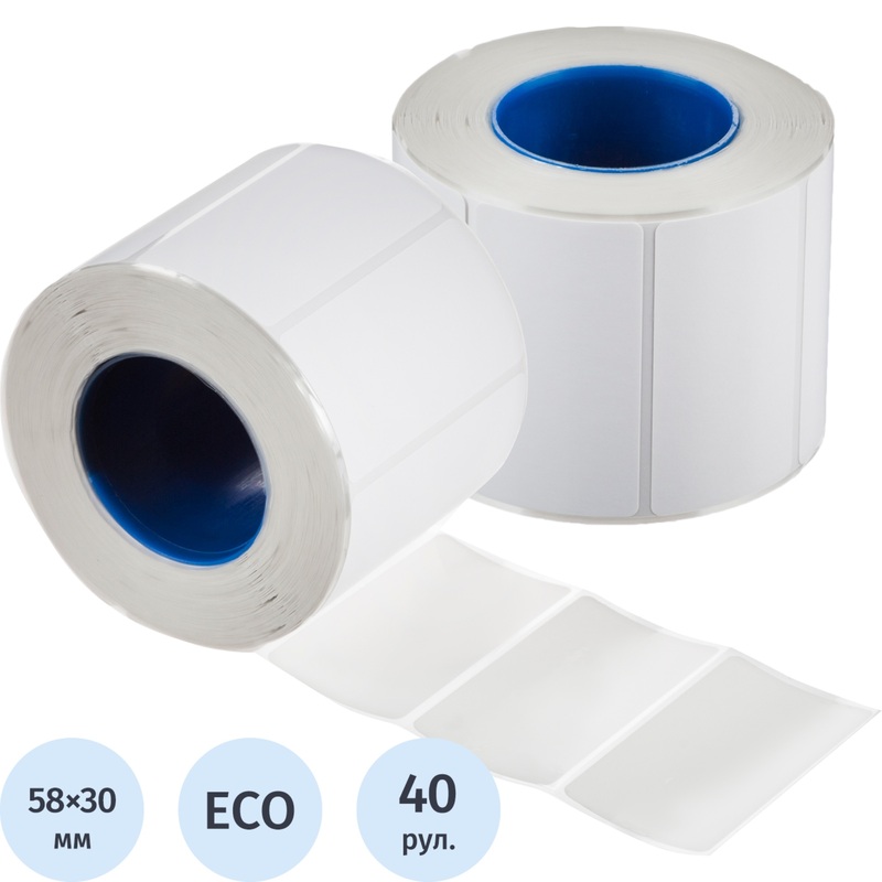 Изображение товара Термоэтикетки 58x30 мм ЭКО на ПЭТ подложке, 40 рулонов