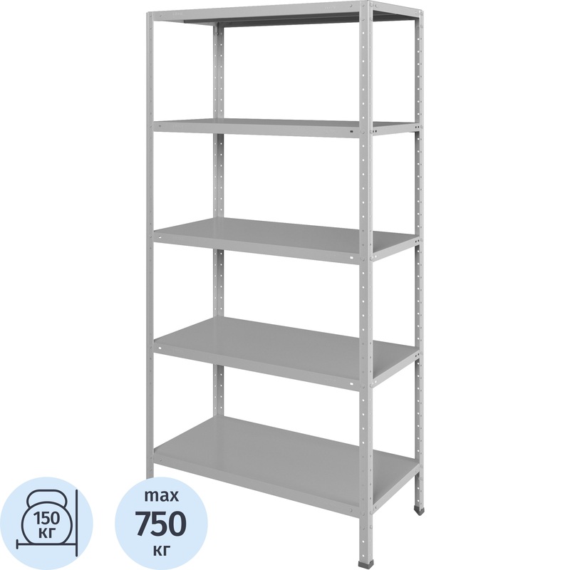 Изображение товара Металлический стеллаж Практик MS Strong 200/100х50/5 с 5 полками серый