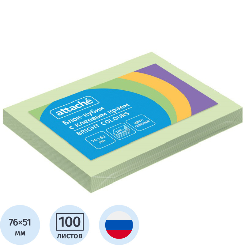 Изображение товара Стикеры Attache Simple 76х51 мм пастельные салатовые (1 блок на 100 листов)