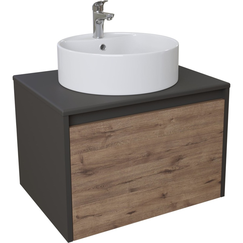 Изображение товара Тумба подвесная Эва 60 с раковиной (темно-серый/веллингтон, 600х460х416 мм)