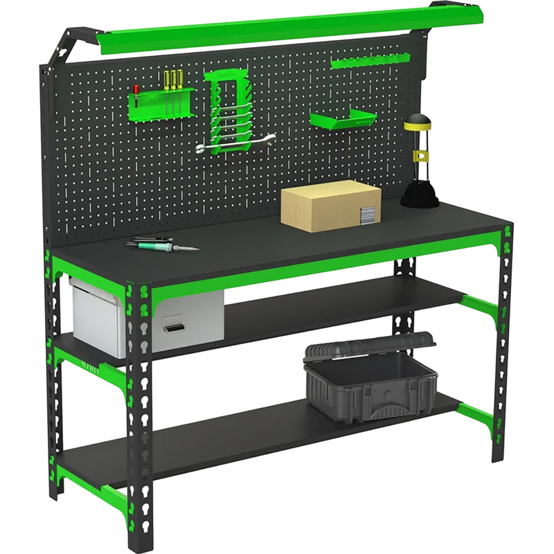 Изображение товара Стол производственный металлический SUN 2 полки (зелёный/серый, 1400х600х750 мм)